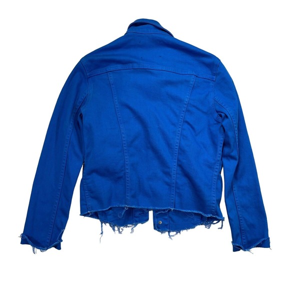 L'Agence Women's Blue Cobalt Raw Hem Stretchy Janelle‎ Denim Jacket Sz Small - Picture 2 of 7